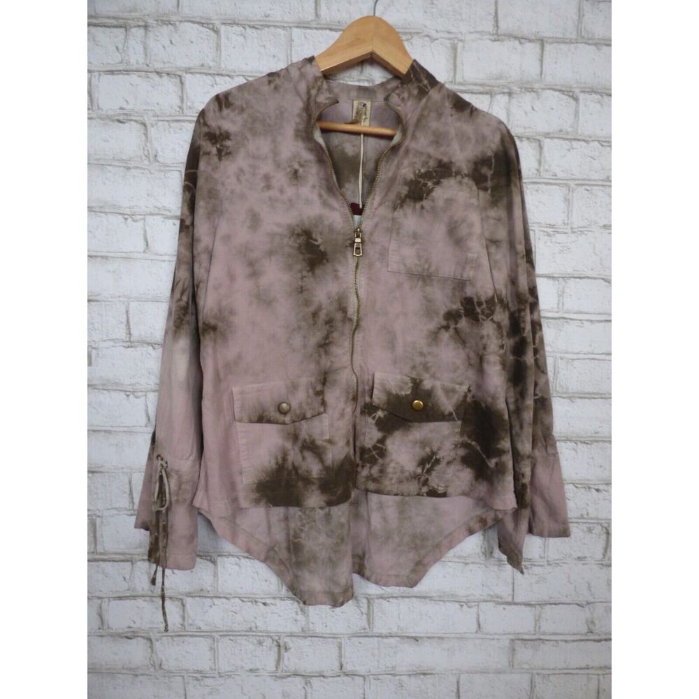 $120 XCVI Tie Dye Pink Green Corduroy Drawstring Jacket Small NEW